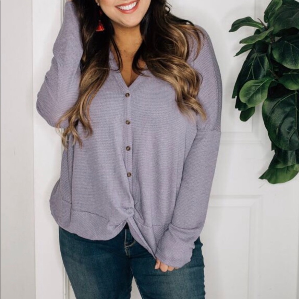Waffle knit top with buttons